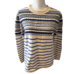 J Crew Fair Isle Crewneck Sweater Off White Blue Print M